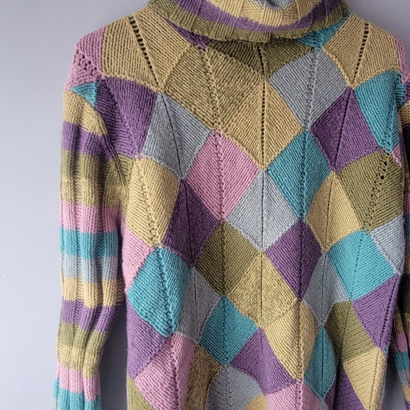 Spanner Argyle Easter Wool Blend Turtleneck Sweater sz S - Picture 2 of 10